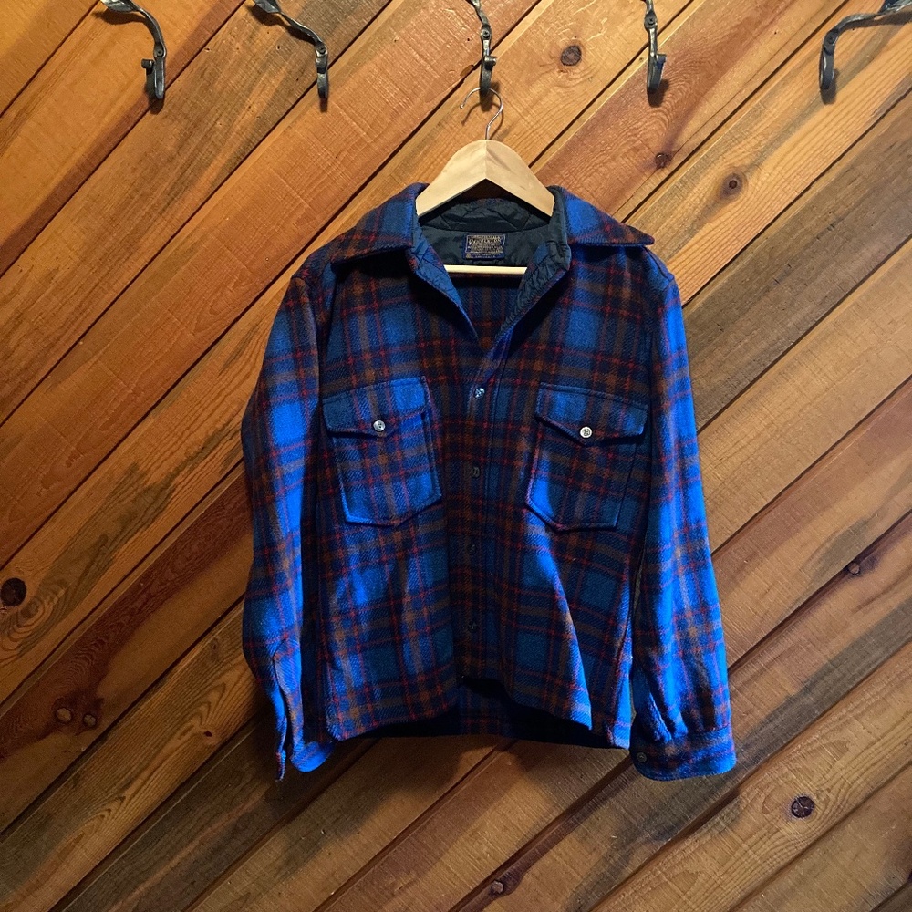 Pendleton 100% wool blue plaid buttton down fall/winter shirt - Picture 1 of 6